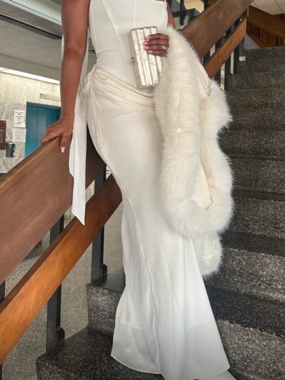 Elegant White Satin Maxi dress.